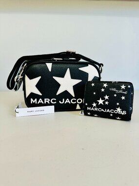 MARC JACOBS STAR PATCHWORK LEATHER THE SNAPSHOT CROSSBODY CAMERA BAG+WALLET $536